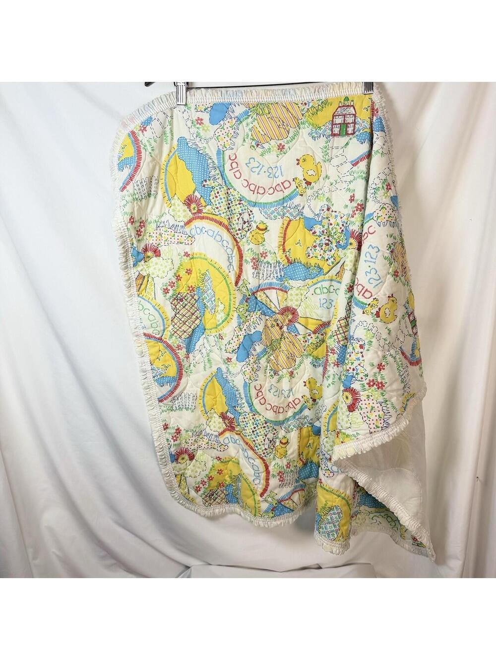 Vintage Sears ABC Primary Color Crib Quilt 100% Polyester Fiber EUC